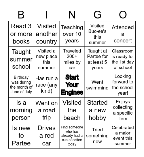 WELCOME BACK Bingo Card