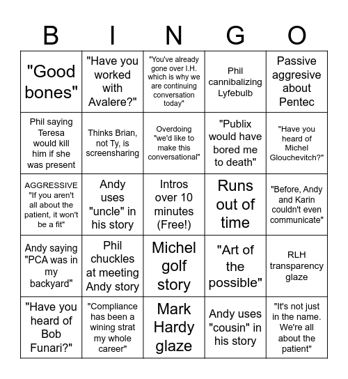 PCA Bingo Card