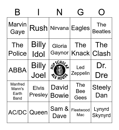 I can name that artist in 5 seconds! Bingo Card