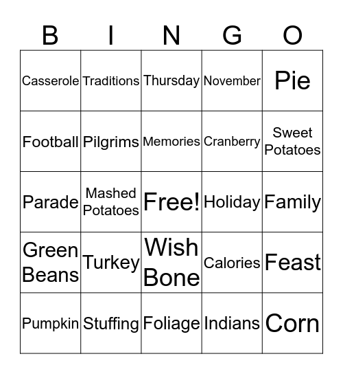 Happy Thanksgiving Bingo Card