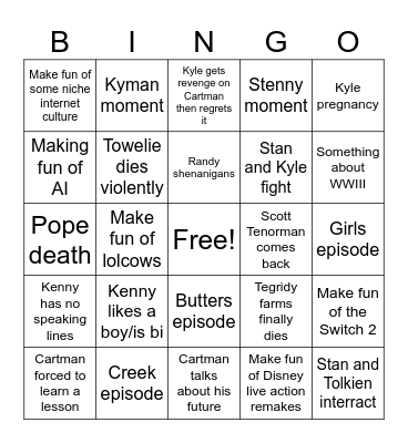 SEASON 27 Bingo Card