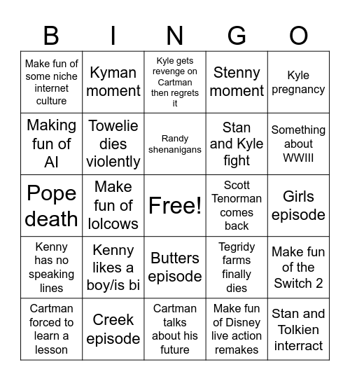 SEASON 27 Bingo Card