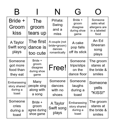 Wedding Bingo Card