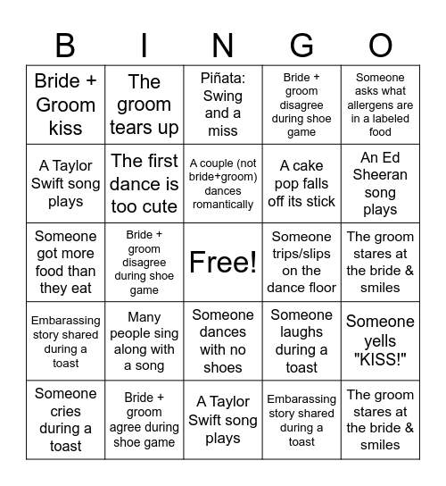 Wedding Bingo Card