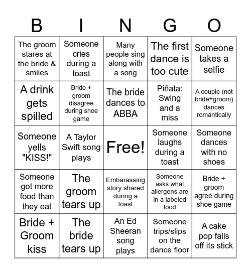 Wedding Bingo Card