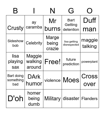 SImpsons Bingo Card