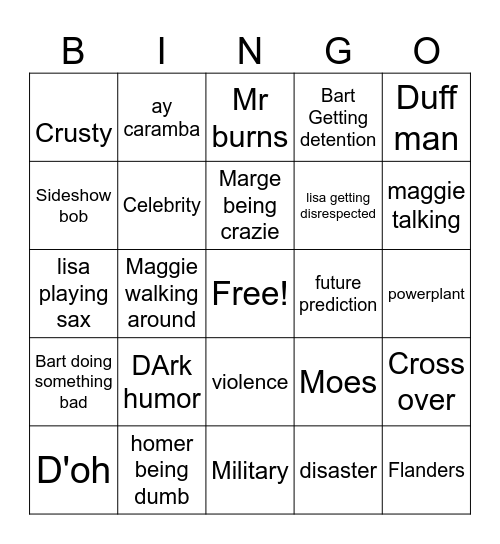 SImpsons Bingo Card