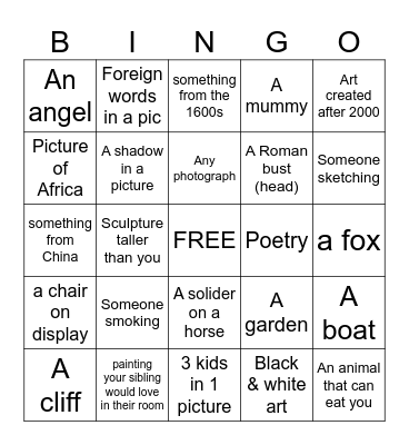 Art Museum Bingo Card