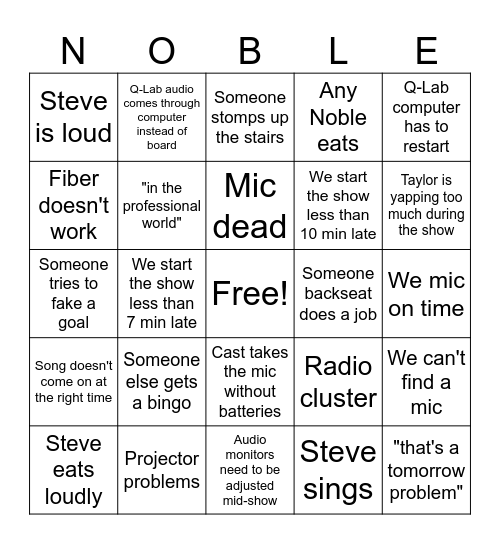 Seussical Jr Bingo Card