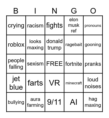 teen boy humor Bingo Card