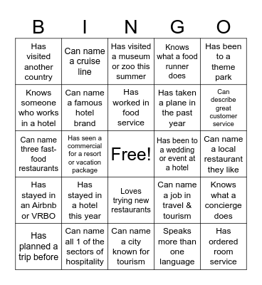 Hospitality Management BINGO Card