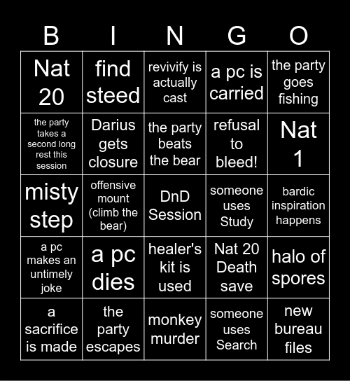 Winterkeep Bingo Card