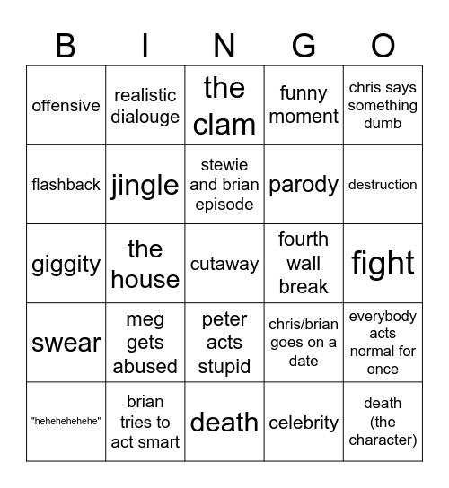 family guy bingo Card