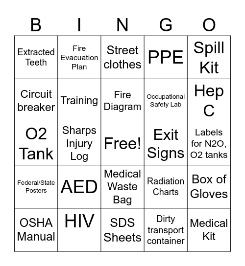 OSHA Bingo Card