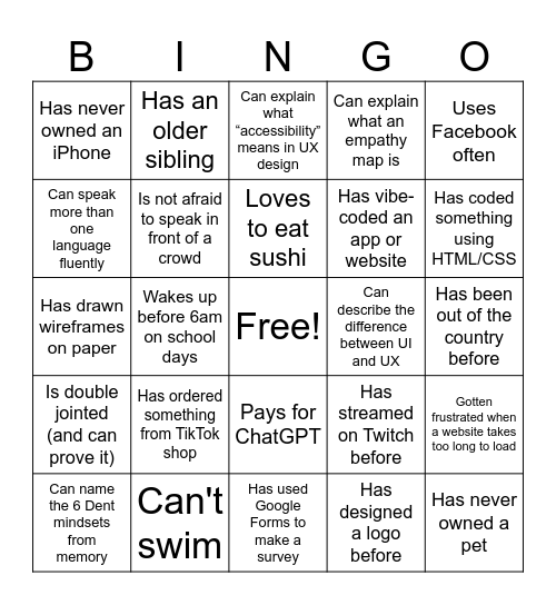 UX Bingo Card