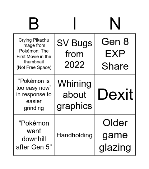 "Pokémon is bad now" Rant Bingo Card