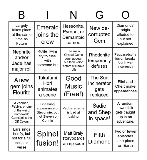 Lars of the Stars Bingo Card