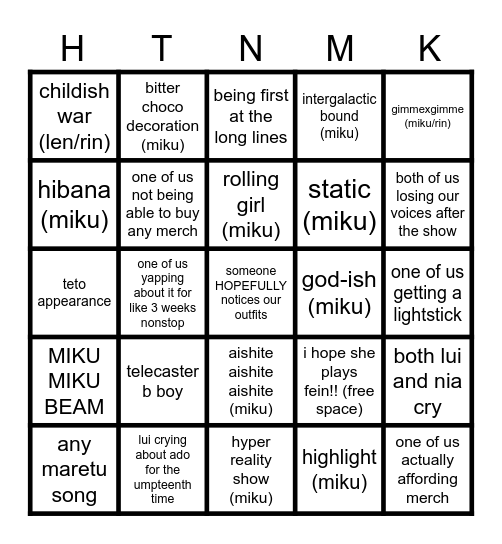 miku expo 2025 predictions Bingo Card
