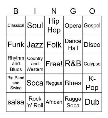 Musical Genres Bingo Card