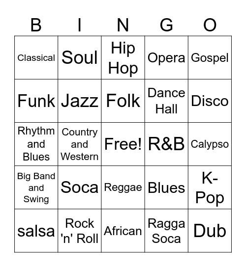 Musical Genres Bingo Card