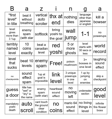 mario maker 2 bingo Card