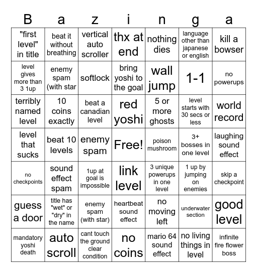 mario maker 2 bingo Card