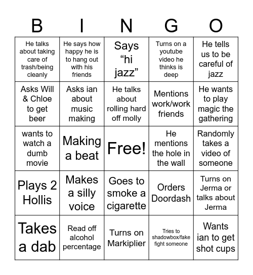 Jayden Bingo Card