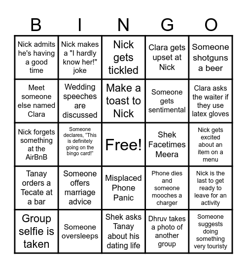 Toronto Nick'Em Bingo1 Bingo Card