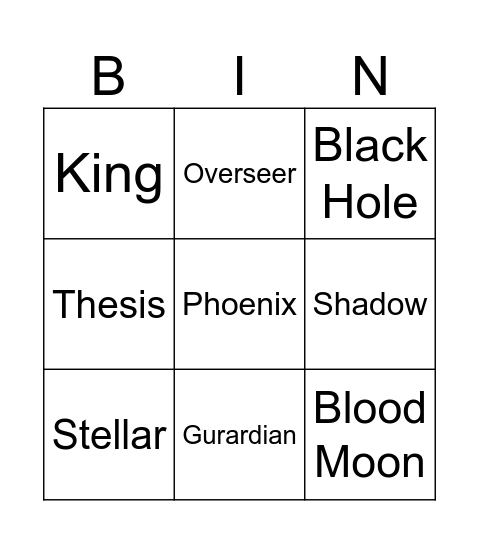Rng bingo Card