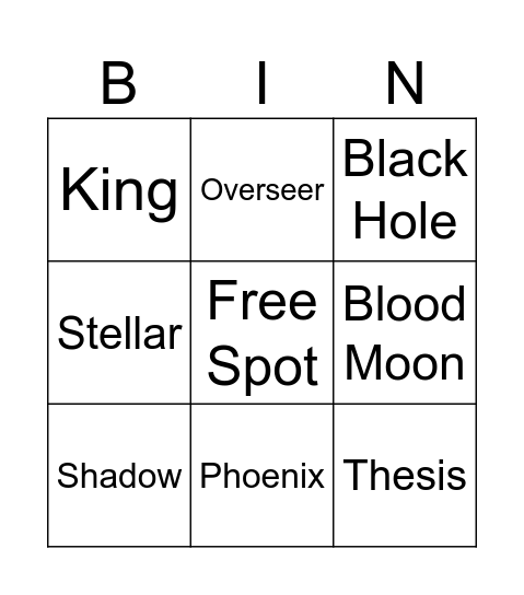 Rng bingo Card
