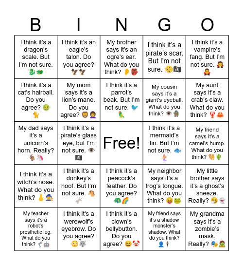 B17 L5 My grandma says it’s a zombie’s mask. Really? 🎭🧟 Bingo Card