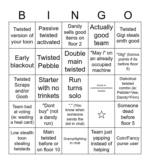 dandys world bingo😭 Bingo Card