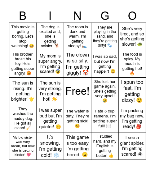 B7 L17 It’s snowing. I’m getting cold! ❄️ Bingo Card
