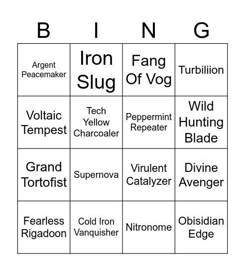 Spiral Knights Bingo Card