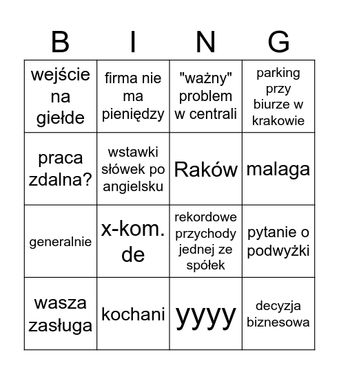 QX Bingo! Bingo Card