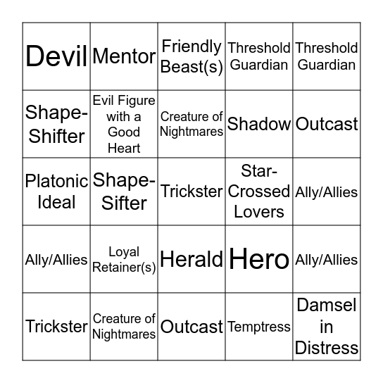 Character Archetype Bingo Card