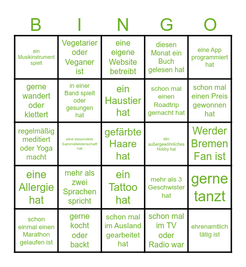 Finde eine Person, die Bingo Card