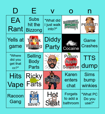 HeeeyDevon Gaming Bingo Card Bingo Card