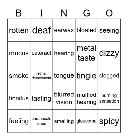 Perception and Senses Bingo Card