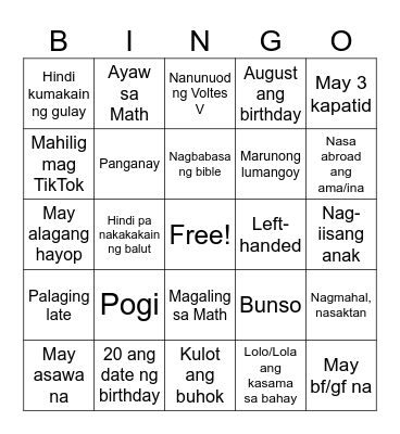Getting to know Human BINGO Card