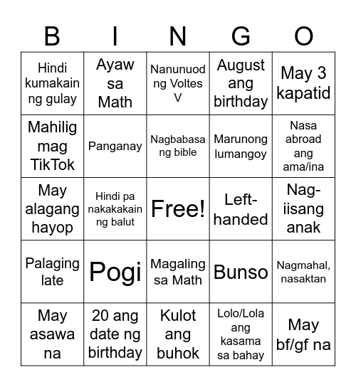 Getting to know Human BINGO Card