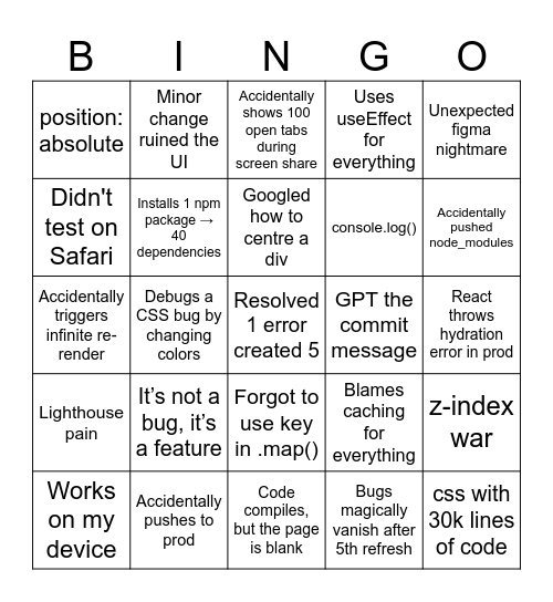 Front-end Bingo Card