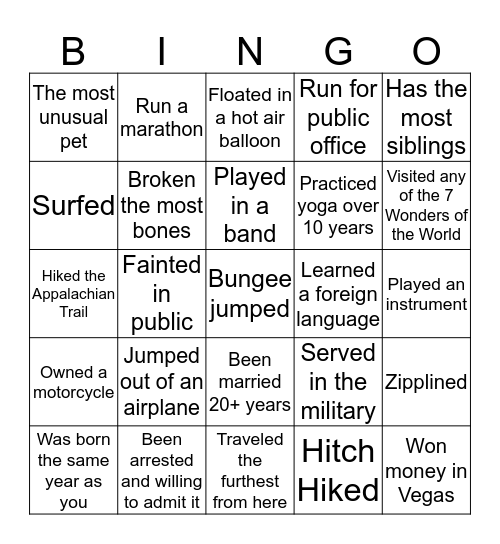 FIND SOMEONE WHO HAS... Bingo Card