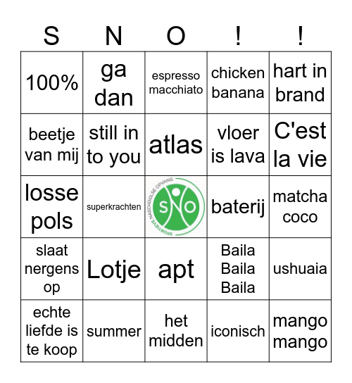 Sno muziekbingo AS/YS Bingo Card