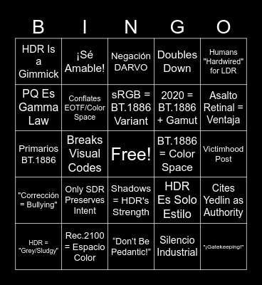 HDR Gaslighting Bingo Card