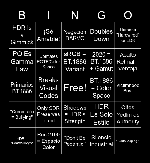 HDR Gaslighting Bingo Card
