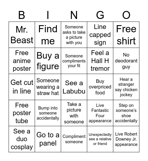 SDCC 2025 BINGO Card