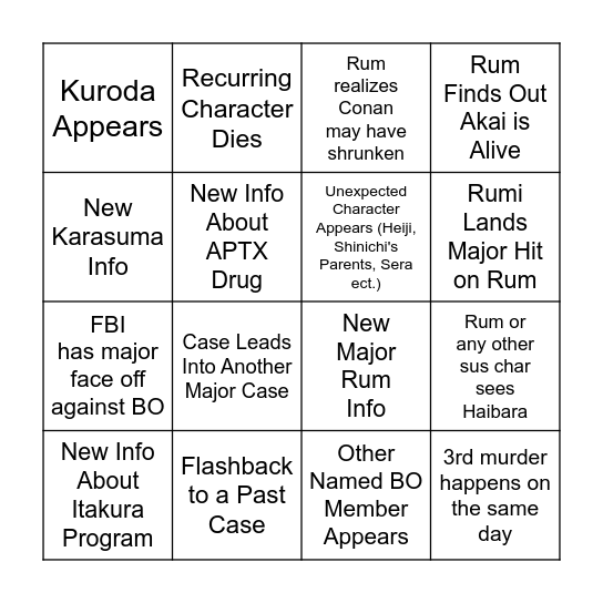 Rum Showdown Bingo Card
