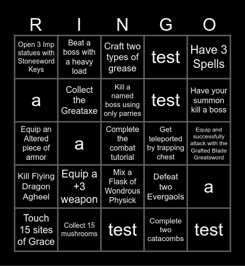 Elden Ring Bingo Card