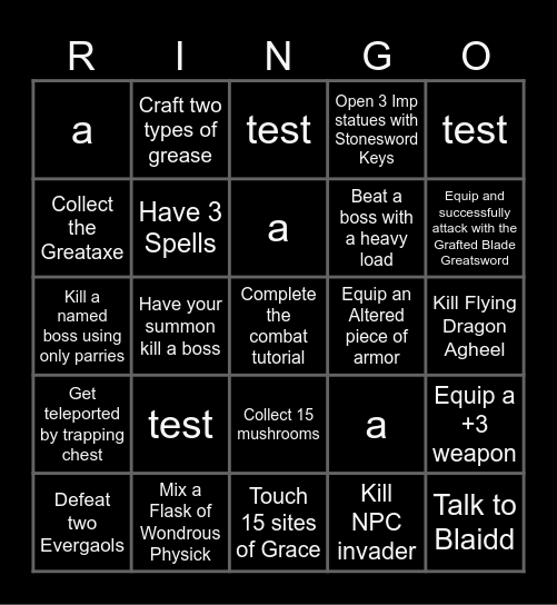 Elden Ring Bingo Card